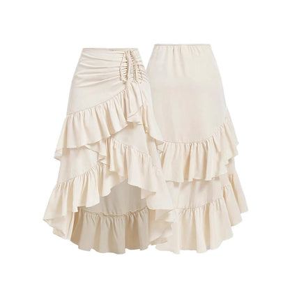 Falda midi para mujer de volantes asimétricos con fruncido lateral corte irregular - Nadège