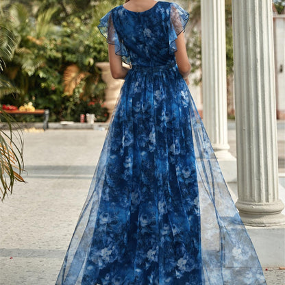 Vestido largo para mujer de gasa estampada estilo vaporoso - Mariana