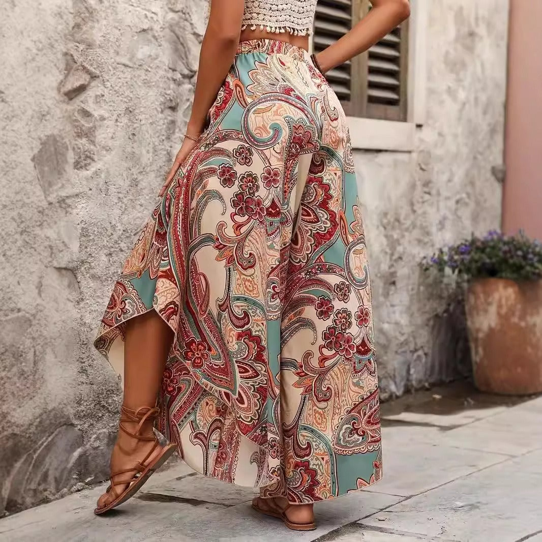 Pantalón ancho mujer estampado bohemio estilo fluido - Diana