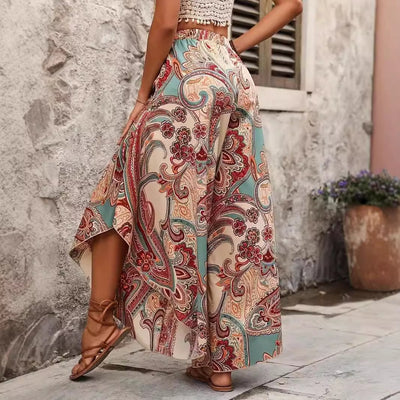 Pantalón ancho mujer estampado bohemio estilo fluido - Diana