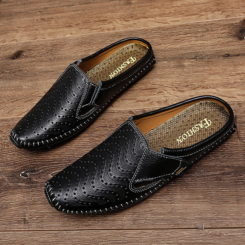 Mocasines destalonados para hombre de piel perforada estilo slip-on - Enrique