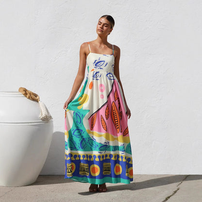 Vestido para mujer de tirantes estampado largo fluido - Naïma