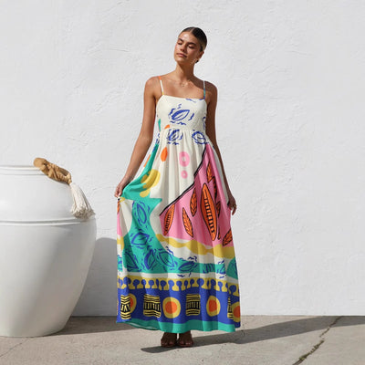 Vestido para mujer de tirantes estampado largo fluido - Naïma