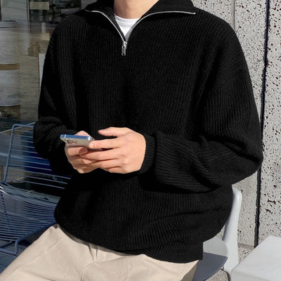 Jersey hombre canalé cremallera cuello alto - Nils