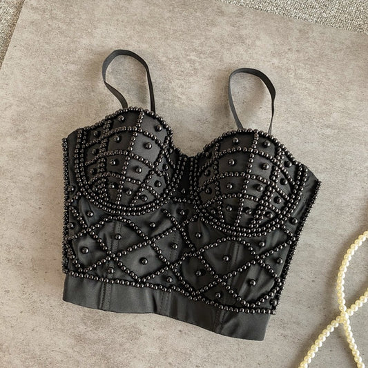 Top bustier mujer con pedrería negra - Anastacia