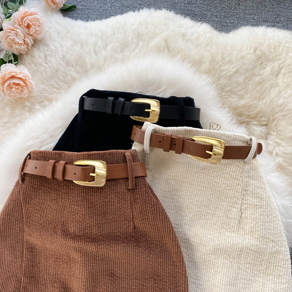 Falda lápiz de pana con cinturón - Liora