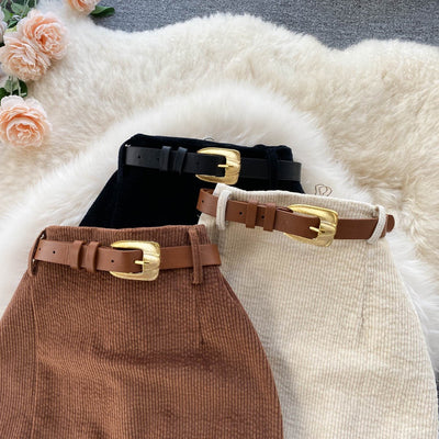 Falda lápiz de pana con cinturón - Liora