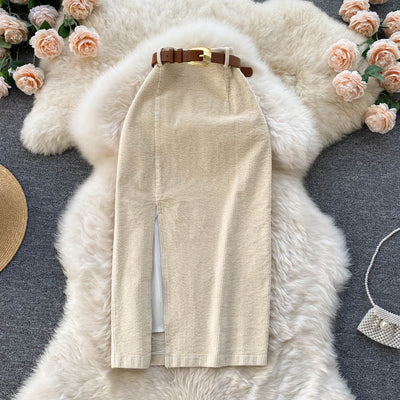 Falda lápiz de pana con cinturón - Liora