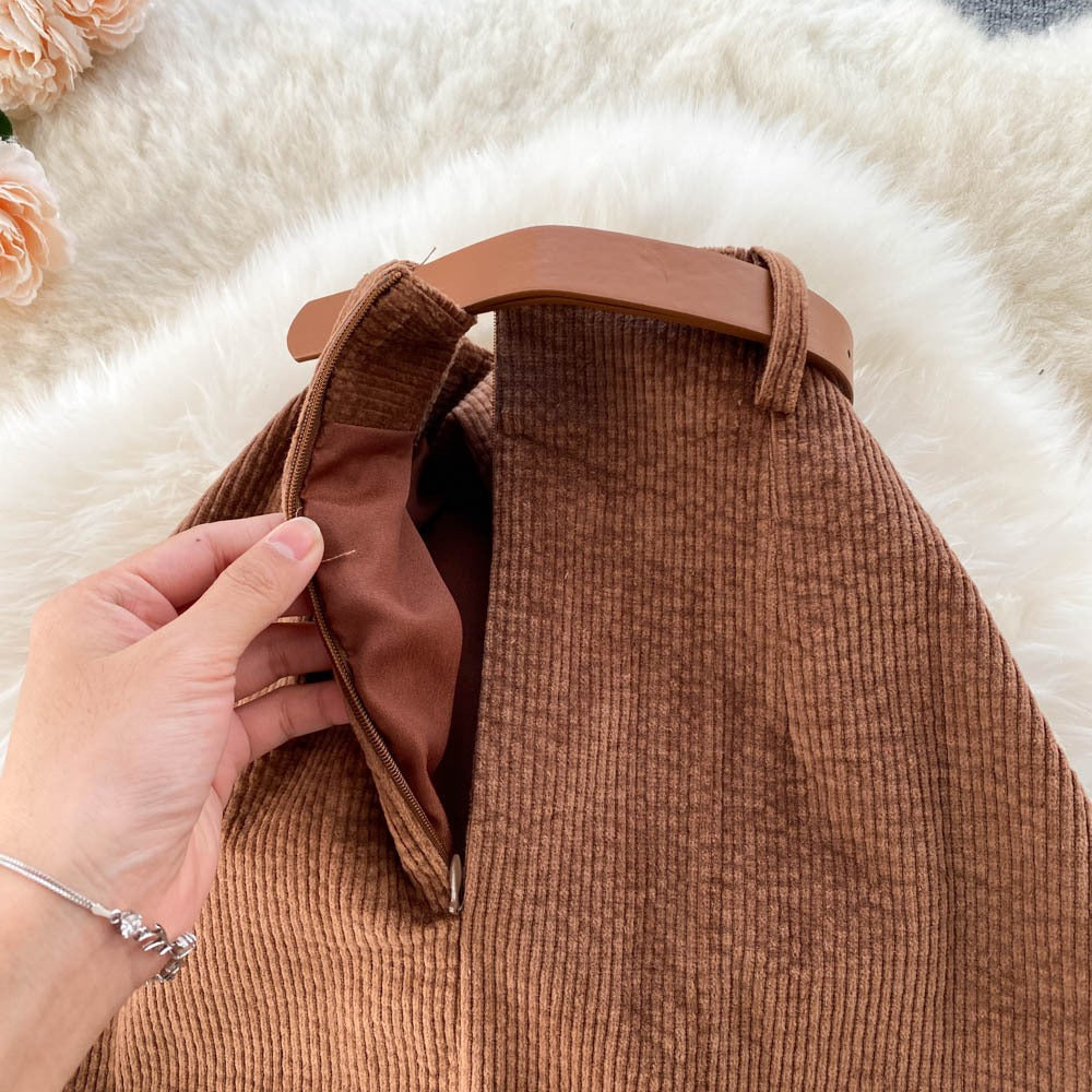 Falda lápiz de pana con cinturón - Liora