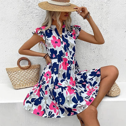 Vestido corto para mujer con estampado de floral estilo vaporoso - Camila