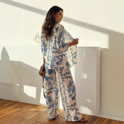 Conjunto de mujer con pantalón recto y camisa estampada floral - Fabienne