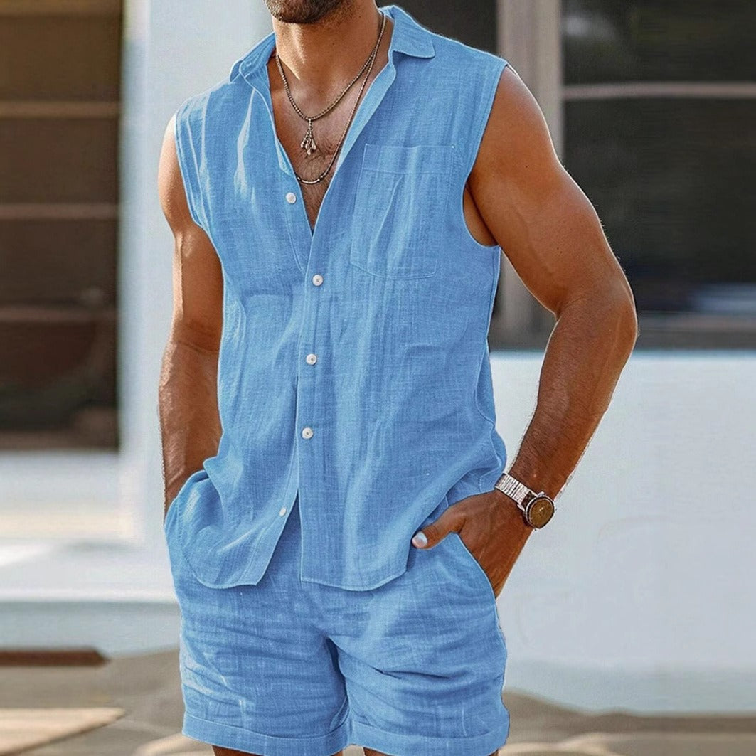 Conjunto sin mangas para hombre de lino casual estilo veraniego - Adrián