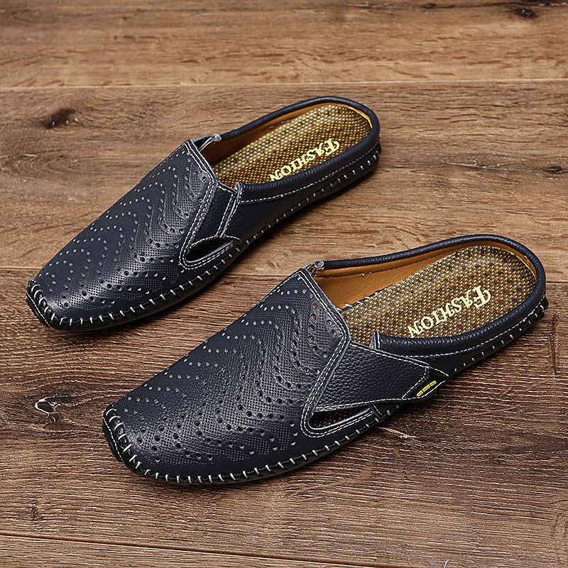 Mocasines destalonados para hombre de piel perforada estilo slip-on - Enrique