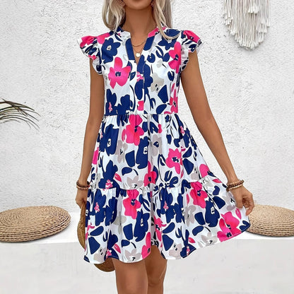 Vestido corto para mujer con estampado de floral estilo vaporoso - Camila