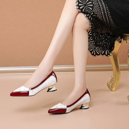Zapatos de tacón bajo mujer cuero auténtico estilo vintage - Emma