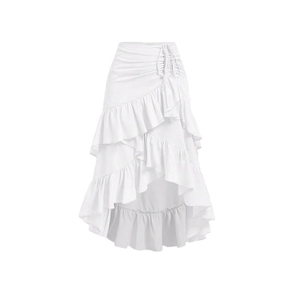 Falda midi para mujer de volantes asimétricos con fruncido lateral corte irregular - Nadège