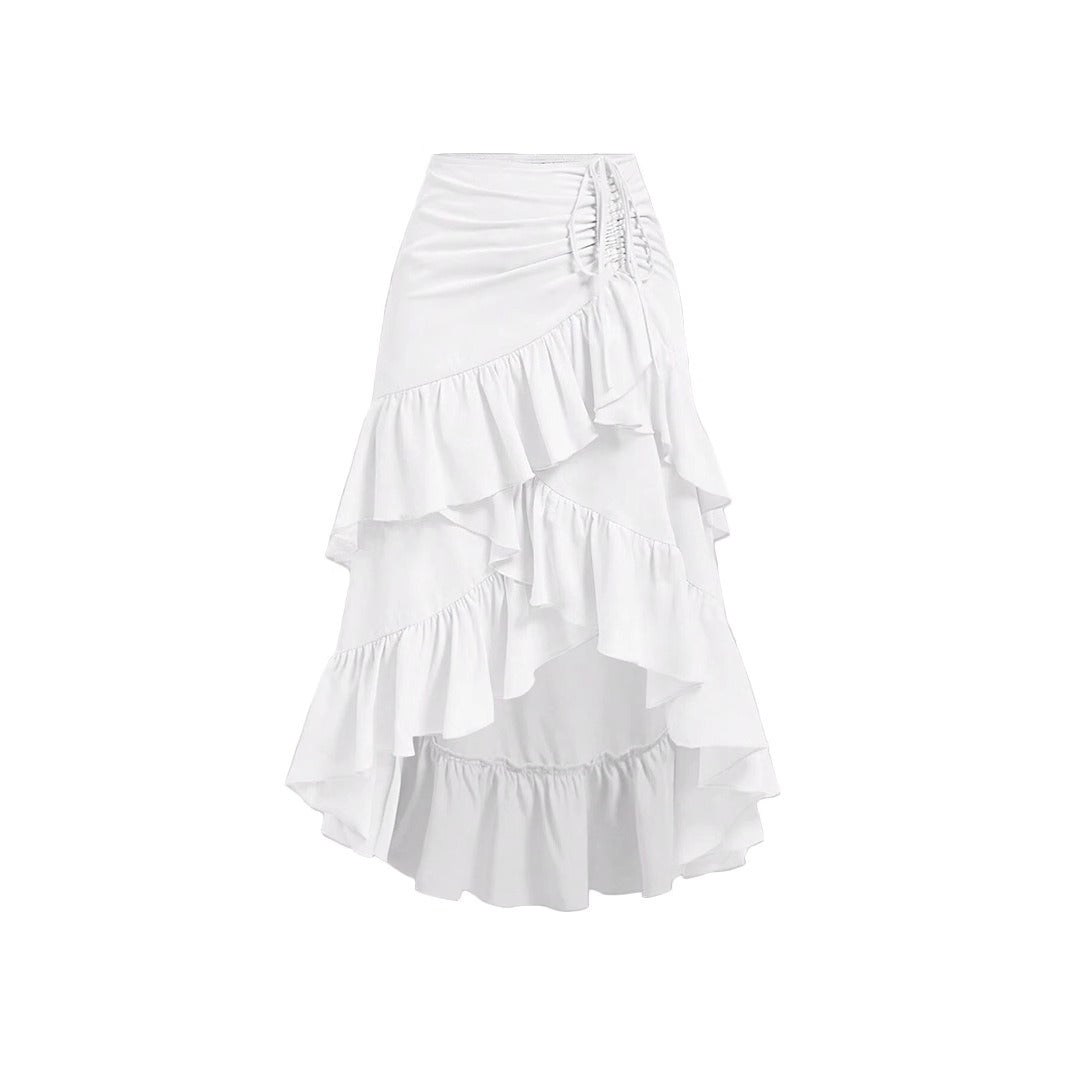 Falda midi para mujer de volantes asimétricos con fruncido lateral corte irregular - Nadège