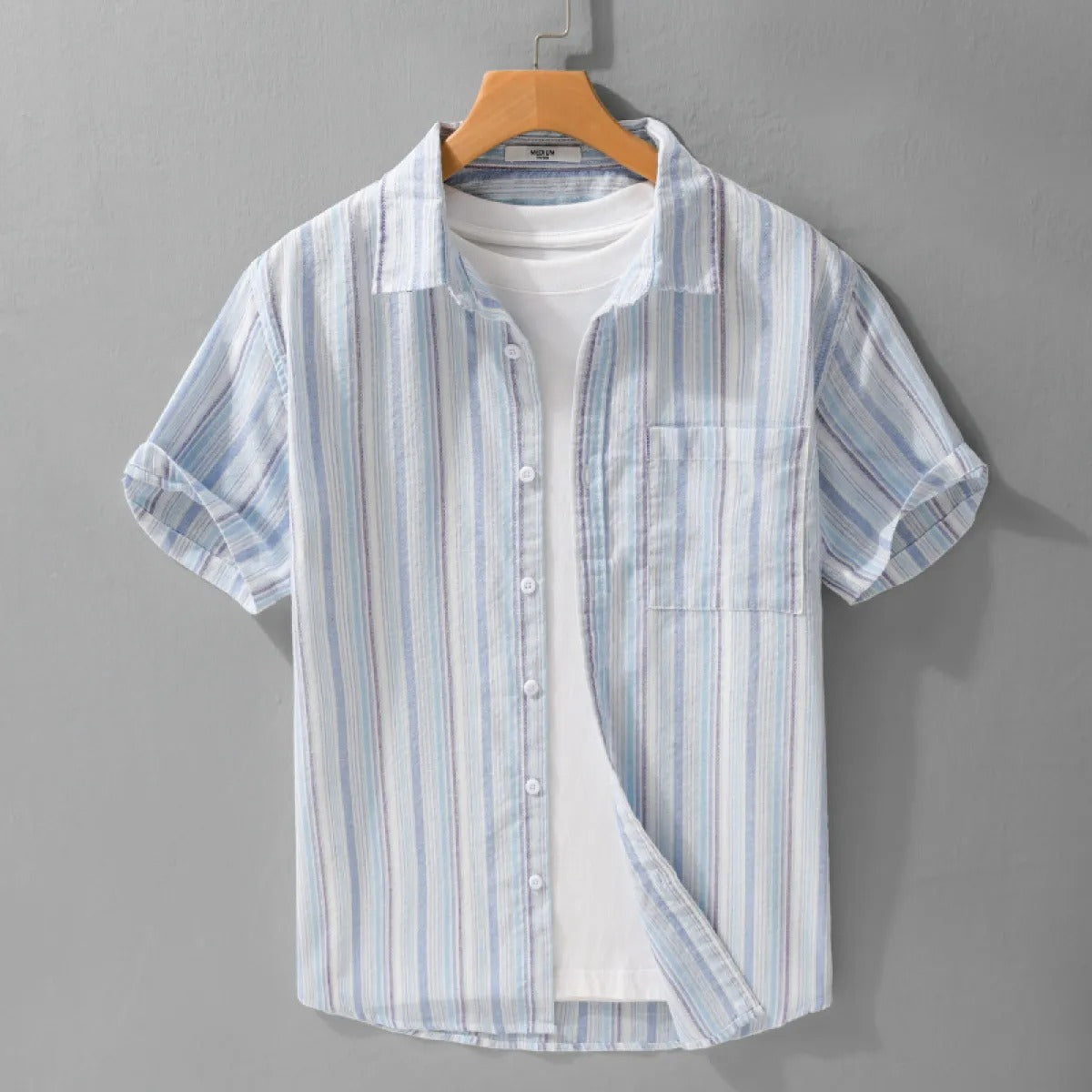 Camisa casual para hombre de manga corta lino a rayas - Hugo