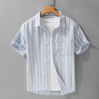 Camisa casual para hombre de manga corta lino a rayas - Hugo