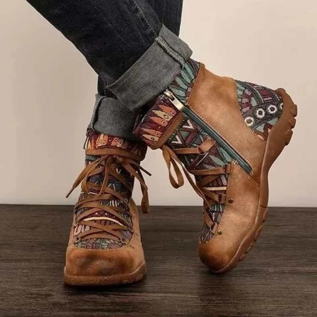 Botines mujer estilo étnico cordones y cremallera - Tribal