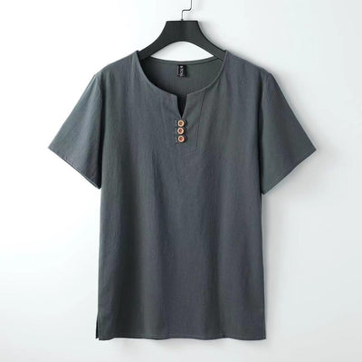 Camiseta hombre lino cuello henley con botones - Carter
