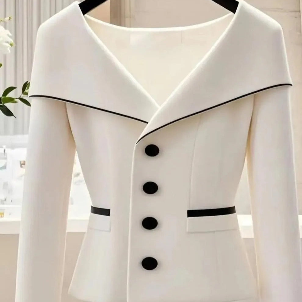Blazer mujer entallado cuello amplio botones contraste estilo elegante - Maïa