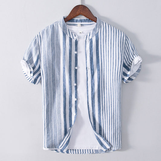 Camisa para hombre de lino cuello mao rayas verticales - Étienne