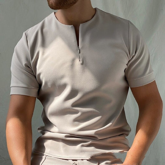 Camiseta hombre manga corta con cremallera cuello redondo - Elliot