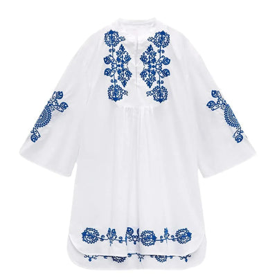 Vestido corto para mujer de algodón bordado estilo étnico corte holgado - Irati