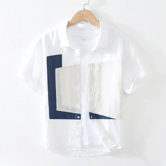 Camisa para hombre de manga corta lino estampado abstracto - Alain
