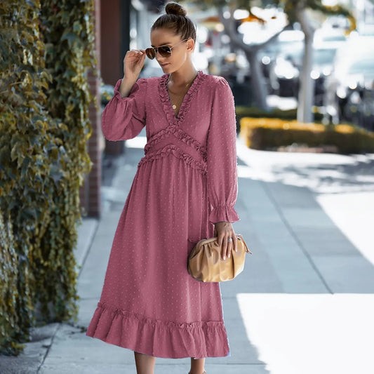 Vestido midi para mujer de textura plumeti estilo romántico - Aitana