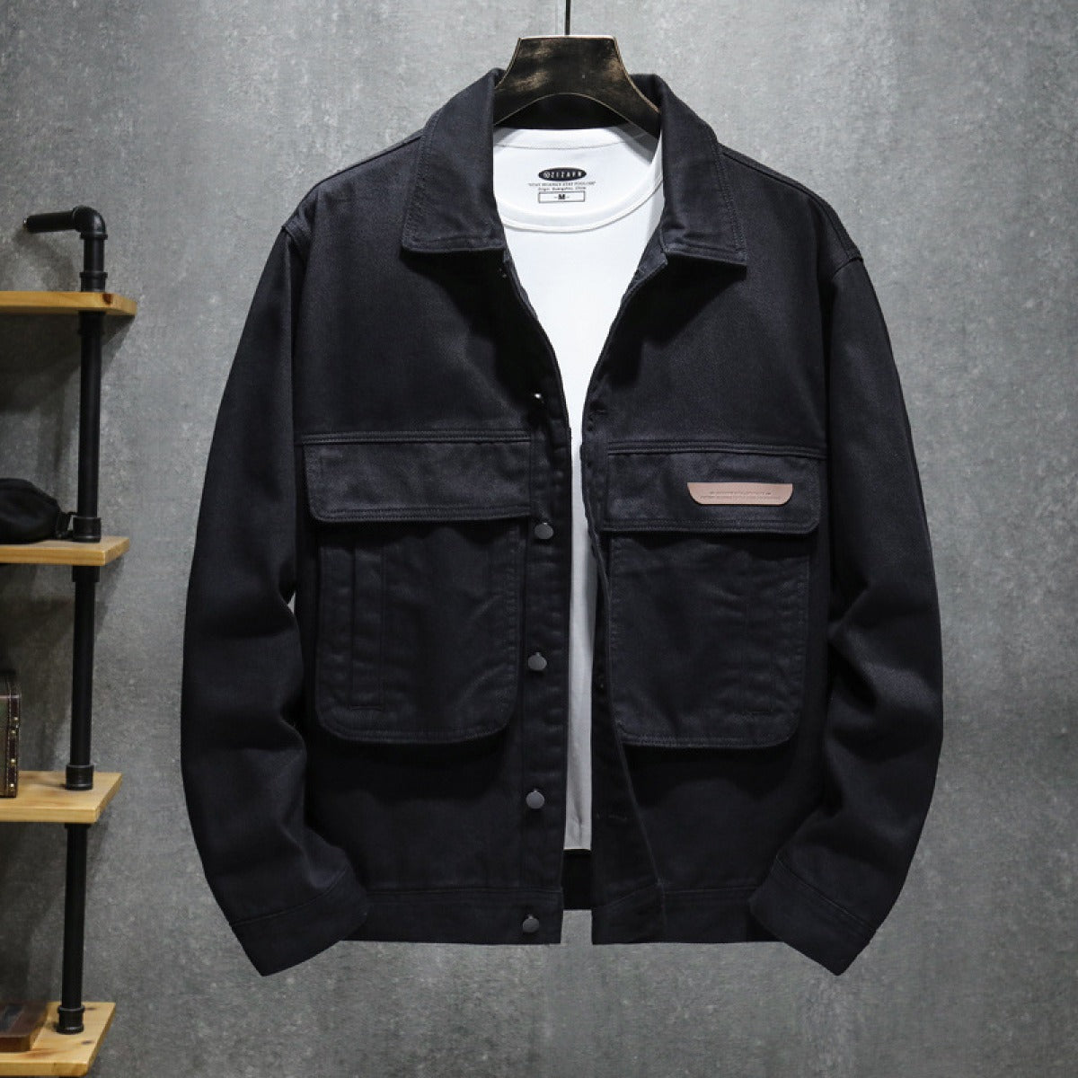 Chaqueta negra hombre estilo utilitario bolsillos grandes - Hektor