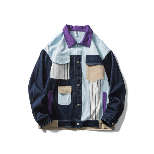 Chaqueta hombre patchwork denim multibolsillos diseño moderno - Keiro