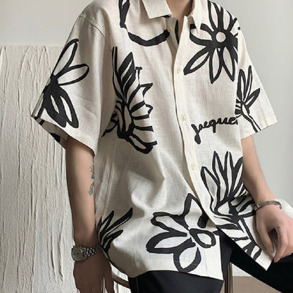 Camisa para hombre de manga corta lino diseño floral artístico - Jörg