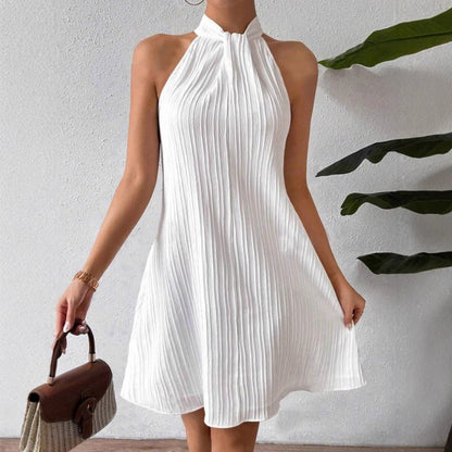 Vestido para mujer plisado de cuello halter cinturón - Eléa