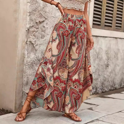 Pantalón ancho mujer estampado bohemio estilo fluido - Diana