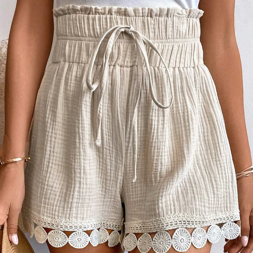 Shorts mujer tiro alto algodón con encaje decorativo - Arlette