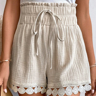 Shorts mujer tiro alto algodón con encaje decorativo - Arlette