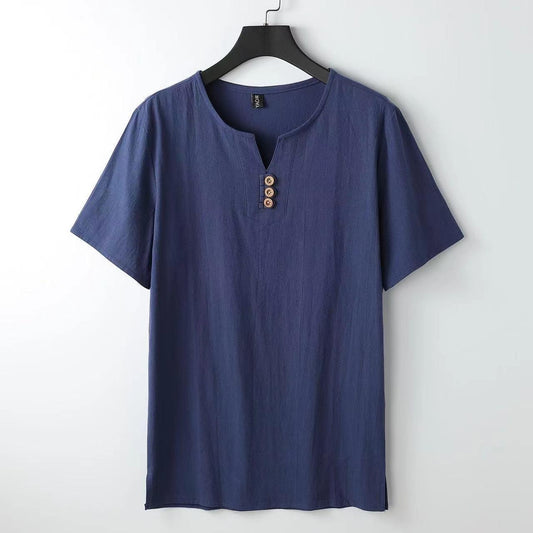 Camiseta hombre lino cuello henley con botones - Carter