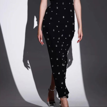 Vestido largo para mujer con pedrería escote asimétrico estilo elegante - Vianey