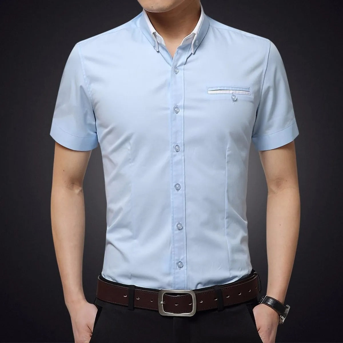 Camisa para hombre de manga corta algodón corte slim - Adrien