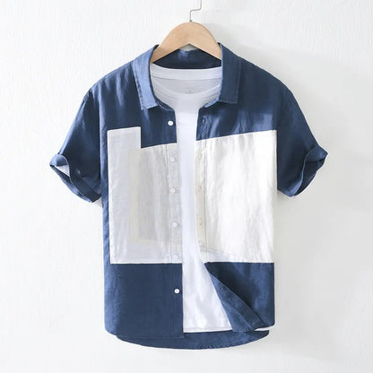 Camisa para hombre de manga corta lino estampado abstracto - Alain