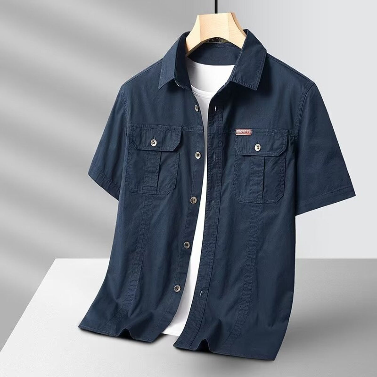 Camisa para hombre manga corta algodón con bolsillos tipo militar - Renzo