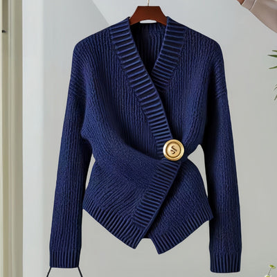 Cárdigan mujer punto estructurado cruzado botón dorado estilo sofisticado - Ysaline