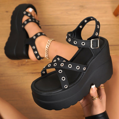 Sandalias de Plataforma Mujer Diseño Cruzado con Tachuelas - Romane