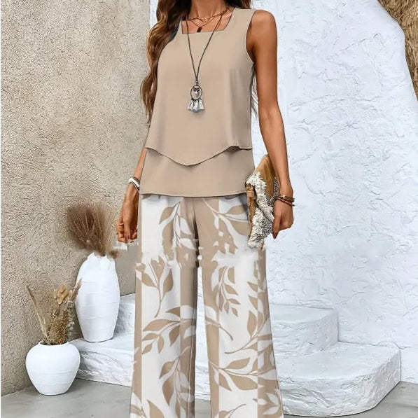 Conjunto para mujer de estampado floral sin mangas estilo veraniego - Mireya