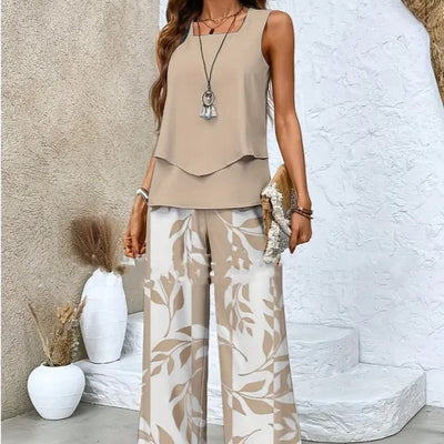 Conjunto para mujer de estampado floral sin mangas estilo veraniego - Mireya