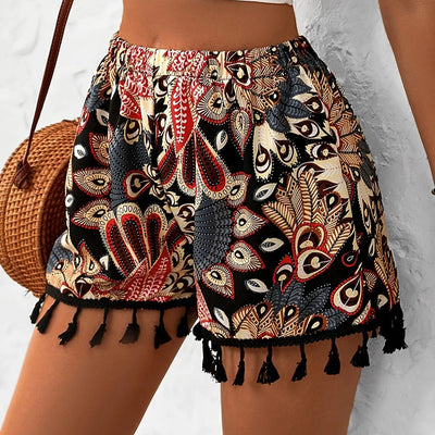 Shorts mujer tiro alto estampado bohemio con borlas - Naïra