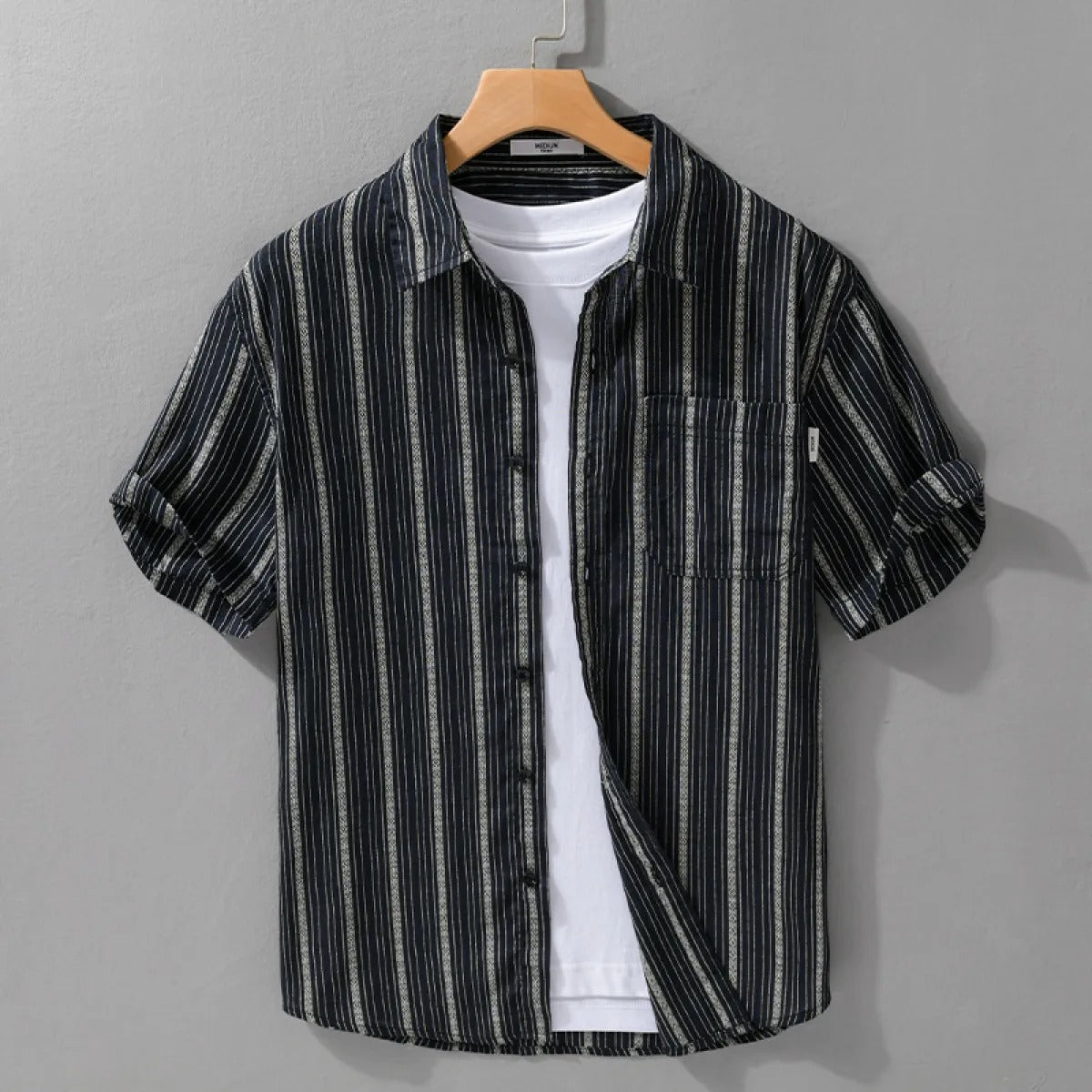 Camisa casual para hombre de manga corta lino a rayas - Gaël