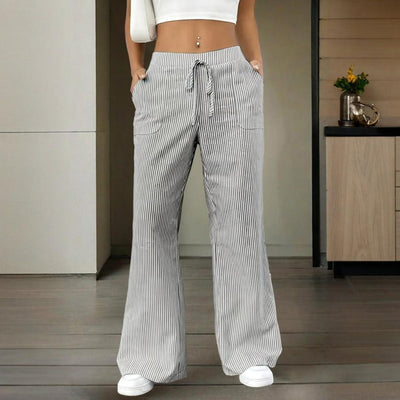 Pantalón mujer algodón a rayas estilo ancho - Bianca